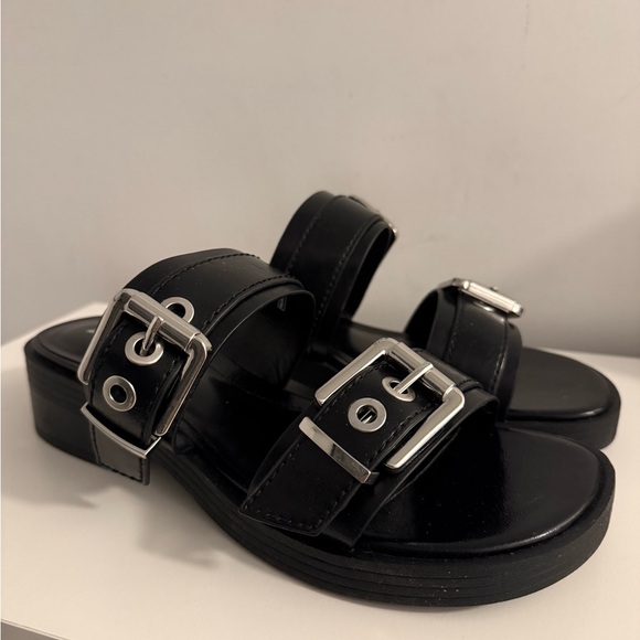 Zara Black Leather Sandals with Silver Buckles size 38 - Picture 2 of 8